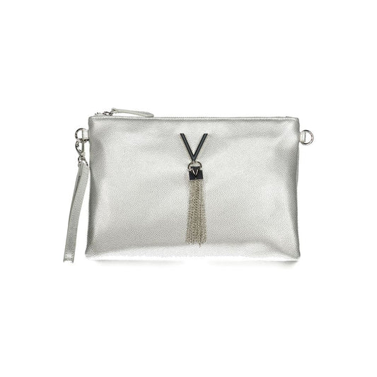 Mario Valentino Gray Leather-Finish Handbag with Chain Strap