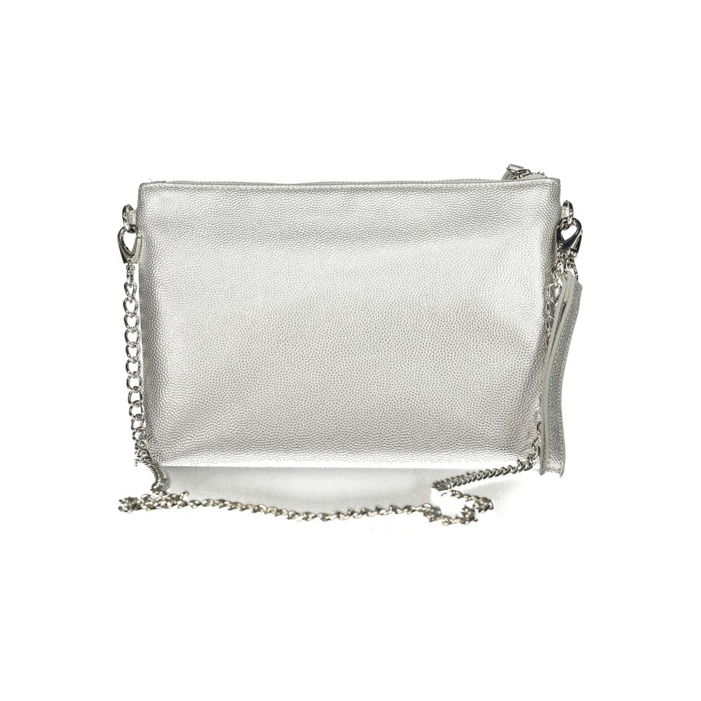 Mario Valentino Gray Leather-Finish Handbag with Chain Strap