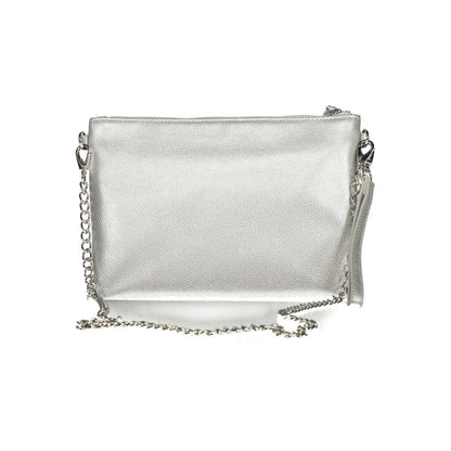 Mario Valentino Gray Leather-Finish Handbag with Chain Strap