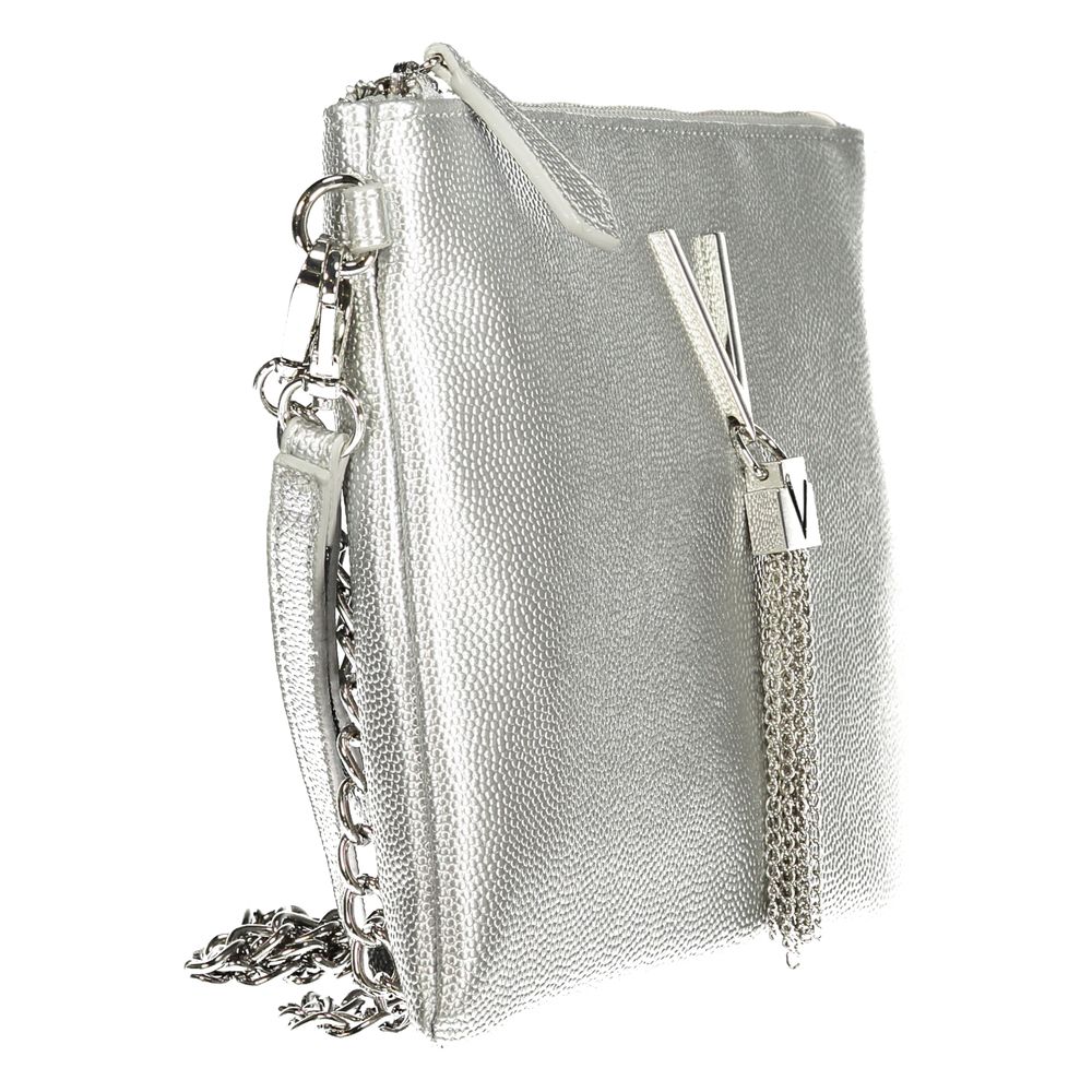 Mario Valentino Gray Leather-Finish Handbag with Chain Strap
