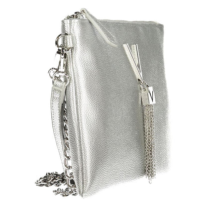 Mario Valentino Gray Leather-Finish Handbag with Chain Strap