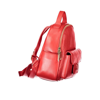 Mario Valentino Red Smooth Leather Backpack with Adjustable Straps