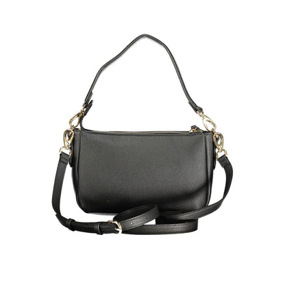 Mario Valentino Black Grained Leather Handbag with Removable Strap