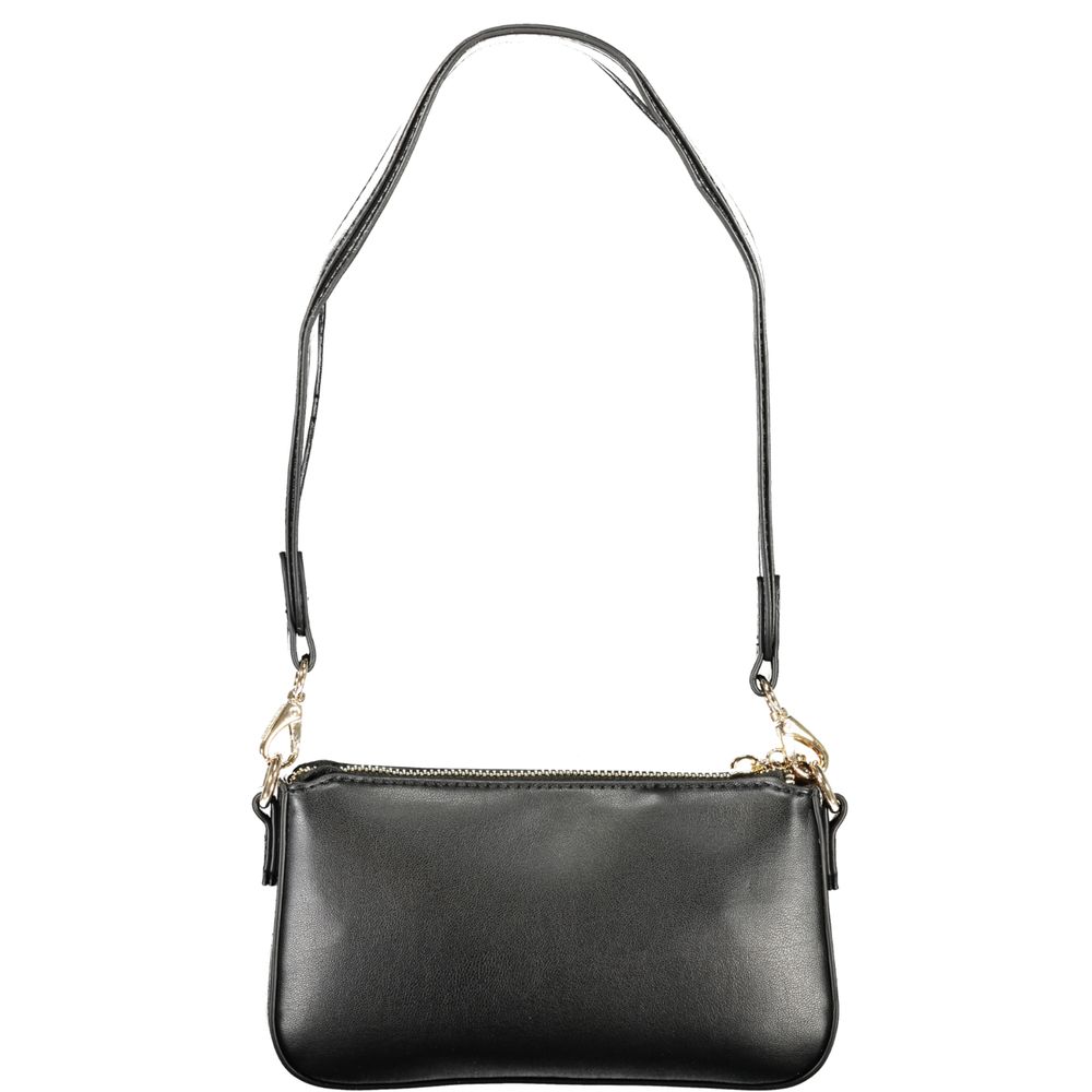 Mario Valentino Black Grained Leather Handbag with Removable Strap