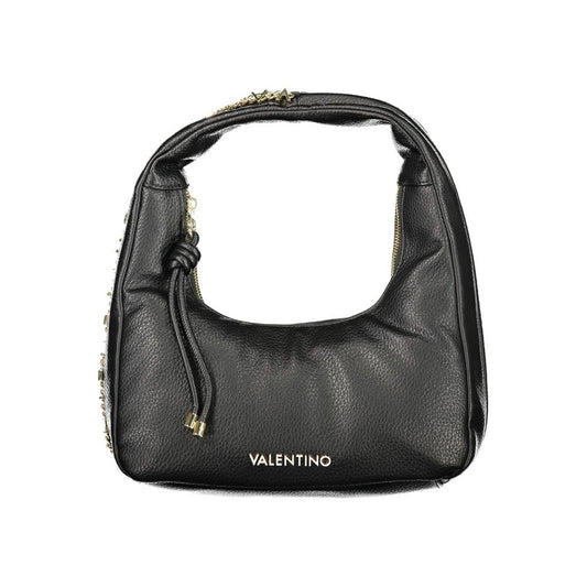 Mario Valentino Black Leather Shoulder Bag with Contrasting Details