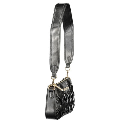 Mario Valentino Black Grained Leather Handbag with Removable Strap