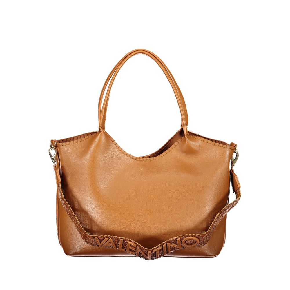 Mario Valentino Brown Leather-Finish Handbag with Elegant Accents