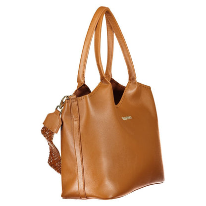 Mario Valentino Brown Leather-Finish Handbag with Elegant Accents