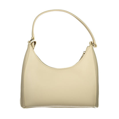 Mario Valentino Beige Leather-Finish Handbag with Adjustable Strap
