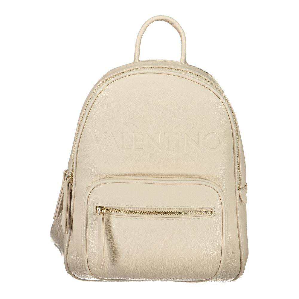 Mario Valentino Beige Leather-Finish Backpack with Adjustable Straps