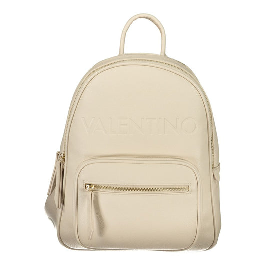 Mario Valentino Beige Leather-Finish Backpack with Adjustable Straps