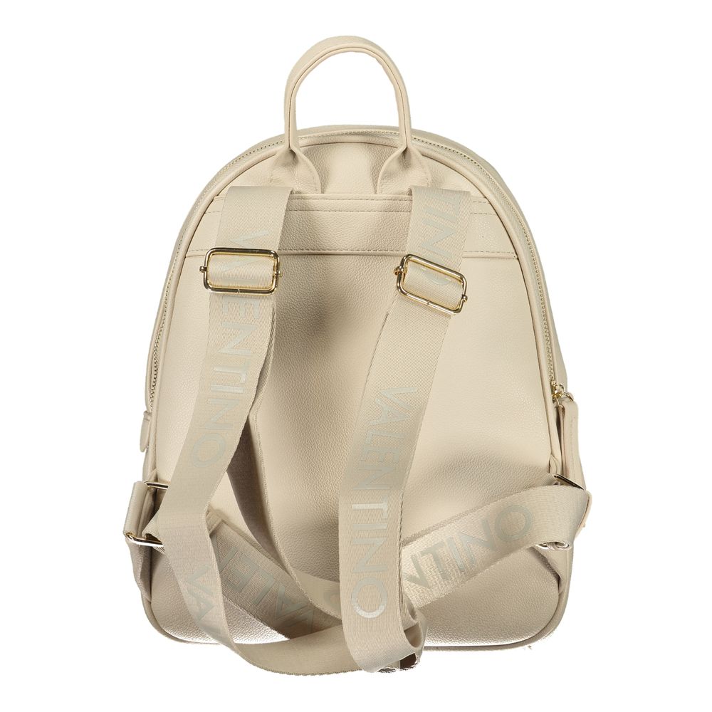 Mario Valentino Beige Leather-Finish Backpack with Adjustable Straps