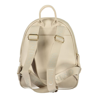 Mario Valentino Beige Leather-Finish Backpack with Adjustable Straps