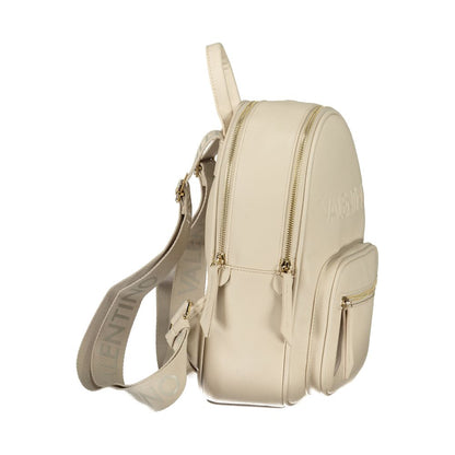Mario Valentino Beige Leather-Finish Backpack with Adjustable Straps