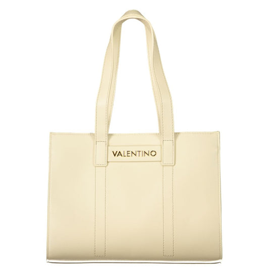Mario Valentino Beige Leather-Finish Handbag with Adjustable Straps