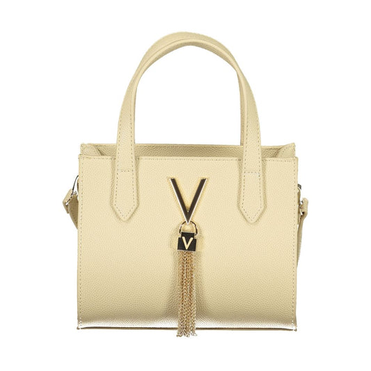Mario Valentino Beige Leather-Finish Handbag with Gold Hardware
