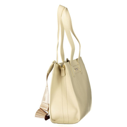 Mario Valentino Beige Leather-Finish Handbag with Adjustable Straps