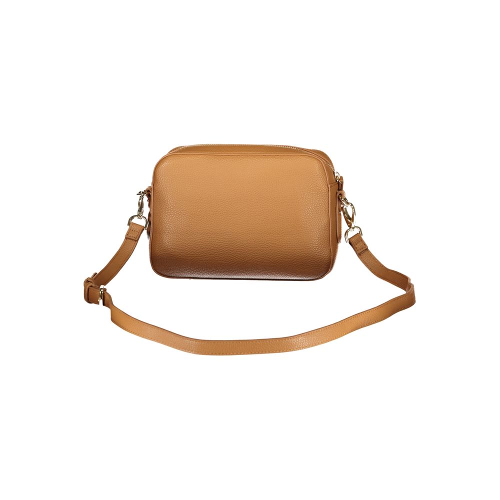 Mario Valentino Brown Leather-Finish Handbag with Logo Detail