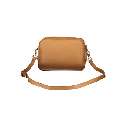 Mario Valentino Brown Leather-Finish Handbag with Logo Detail