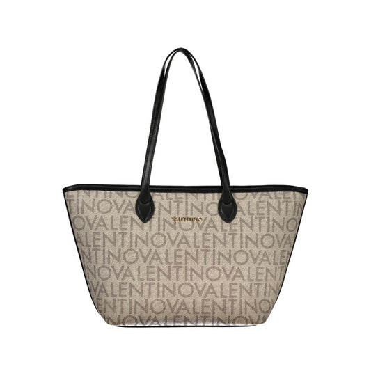 Mario Valentino Beige Leather-Finish Handbag with Contrast Details