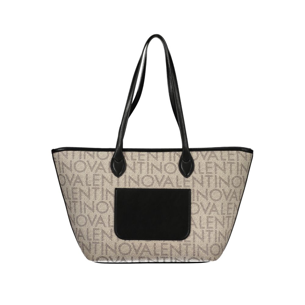 Mario Valentino Beige Leather-Finish Handbag with Contrast Details