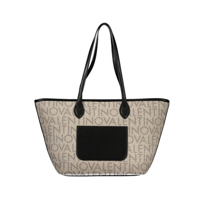 Mario Valentino Beige Leather-Finish Handbag with Contrast Details