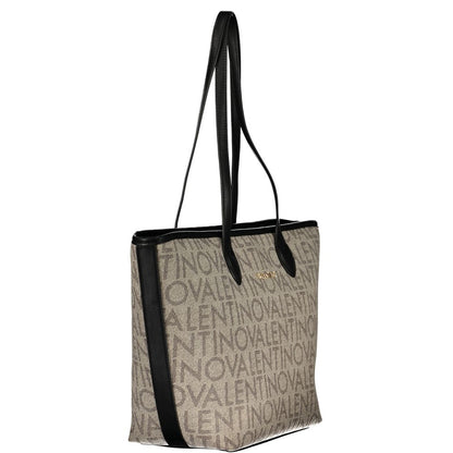 Mario Valentino Beige Leather-Finish Handbag with Contrast Details