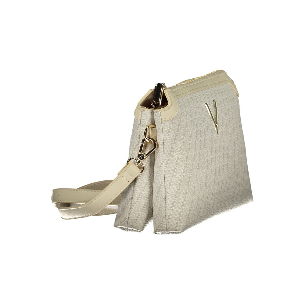 Mario Valentino Beige Leather-Finish Handbag with Adjustable Strap
