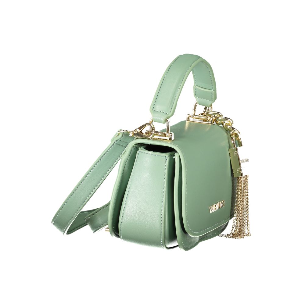 Mario Valentino Green Leather-Finish Handbag with Gold Accents