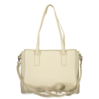 Mario Valentino Beige Leather Handbag with Adjustable Strap