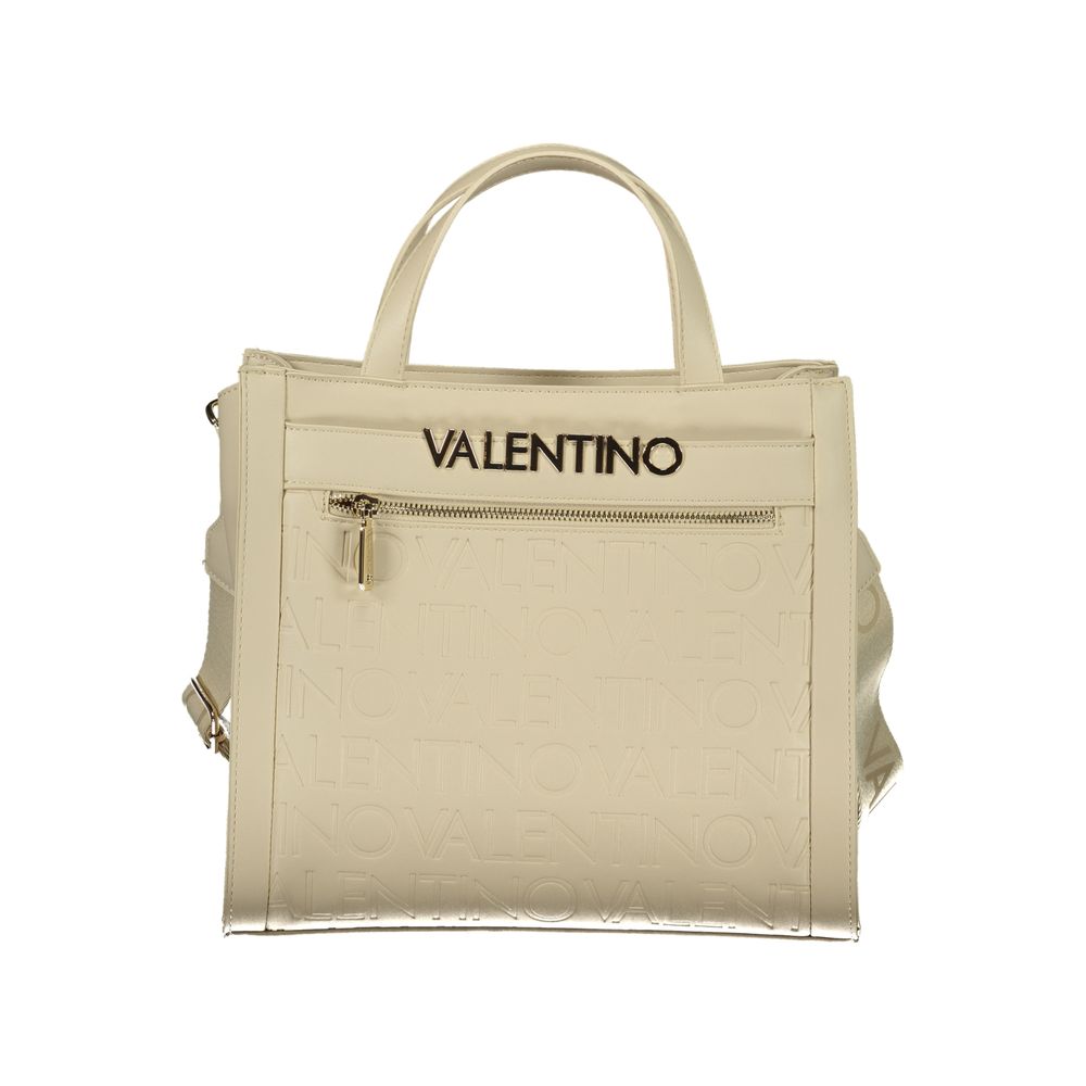 Mario Valentino Beige Leather-Finish Handbag with Adjustable Strap
