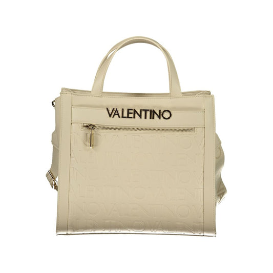 Mario Valentino Beige Leather-Finish Handbag with Adjustable Strap