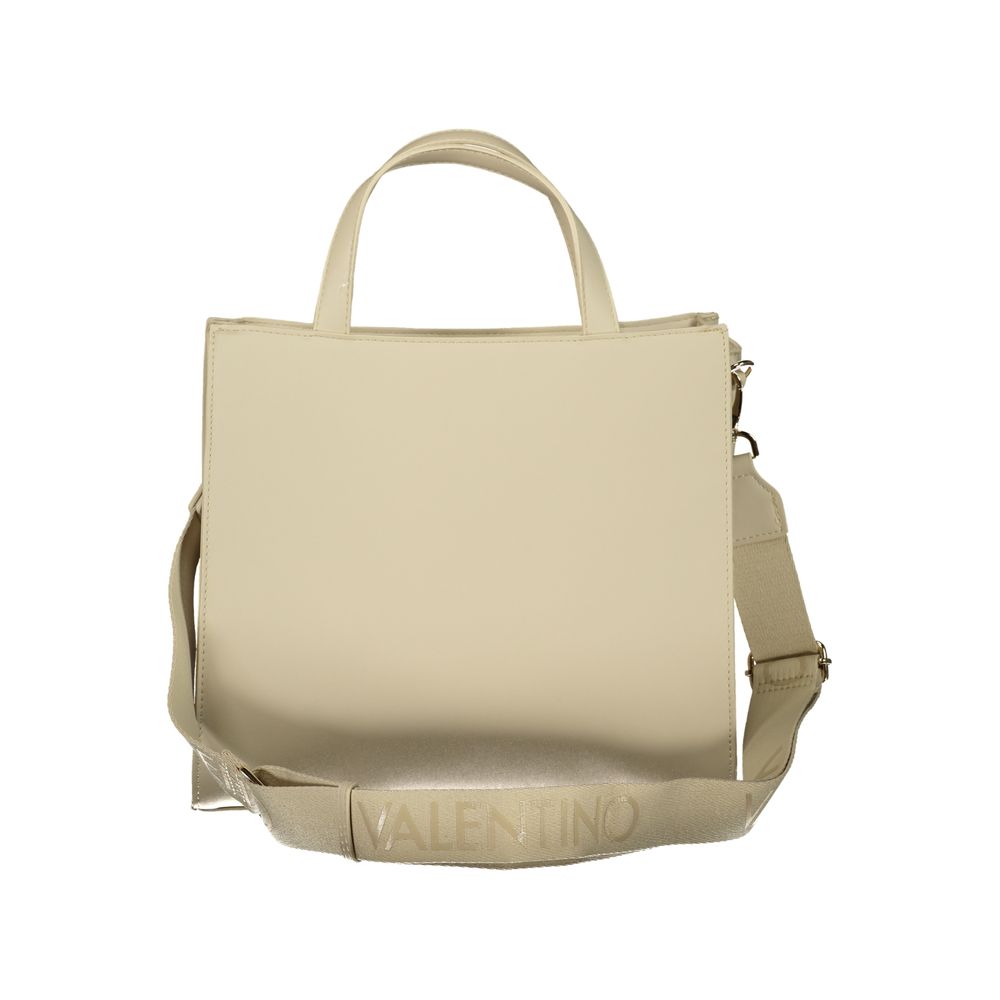 Mario Valentino Beige Leather-Finish Handbag with Adjustable Strap