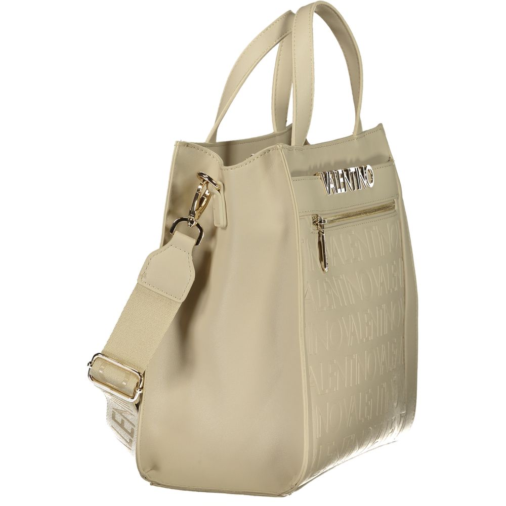 Mario Valentino Beige Leather-Finish Handbag with Adjustable Strap