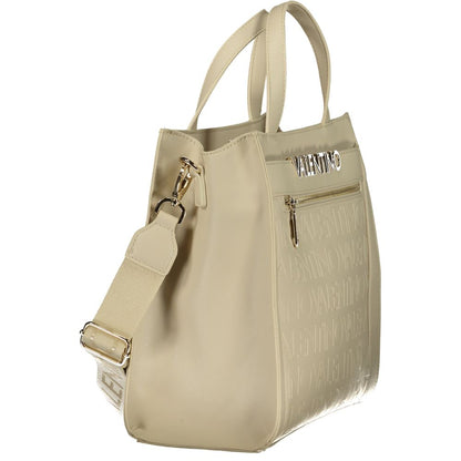 Mario Valentino Beige Leather-Finish Handbag with Adjustable Strap
