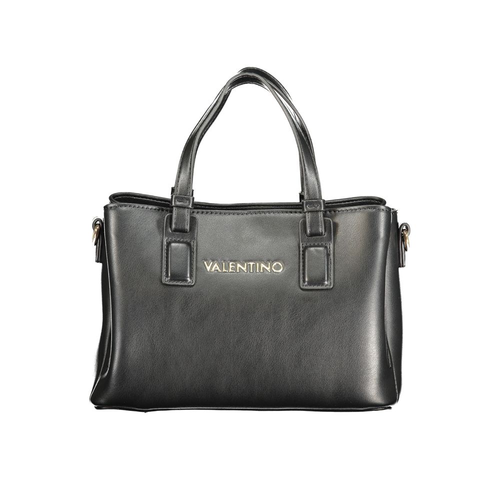 Mario Valentino Black Leather Handbag with Dual Handles and Adjustable Strap