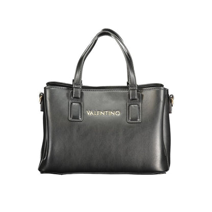 Mario Valentino Black Leather Handbag with Dual Handles and Adjustable Strap