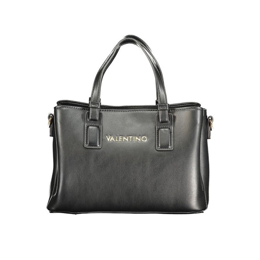 Mario Valentino Black Leather Handbag with Dual Handles and Adjustable Strap