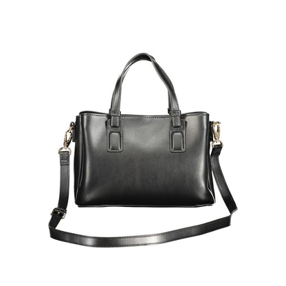 Mario Valentino Black Leather Handbag with Dual Handles and Adjustable Strap