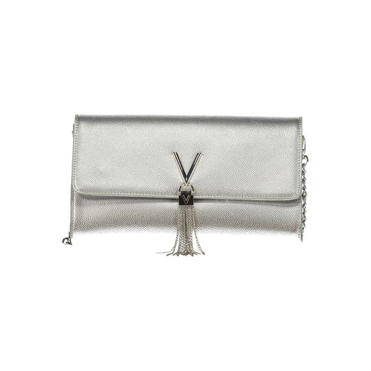 Mario Valentino Gray Leather-Finish Handbag with Removable Chain Shoulder Strap