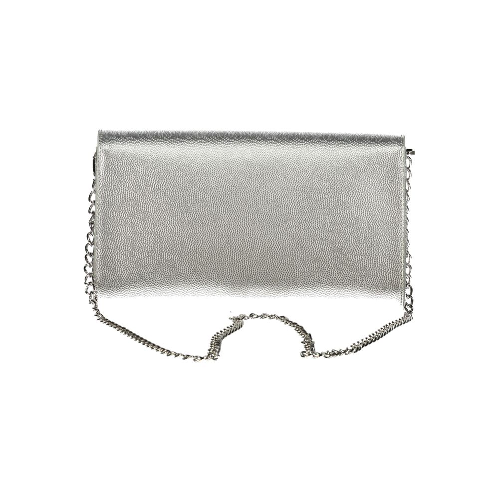 Mario Valentino Gray Leather-Finish Handbag with Removable Chain Shoulder Strap