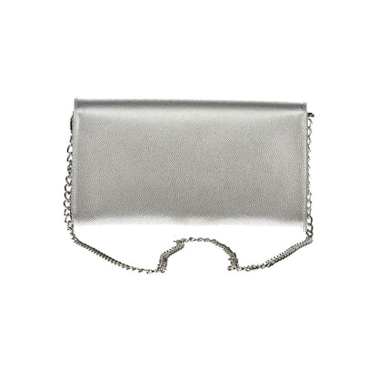 Mario Valentino Gray Leather-Finish Handbag with Removable Chain Shoulder Strap