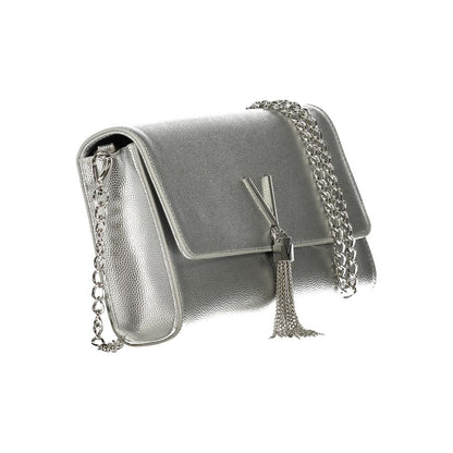 Mario Valentino Gray Leather-Finish Handbag with Removable Chain Shoulder Strap