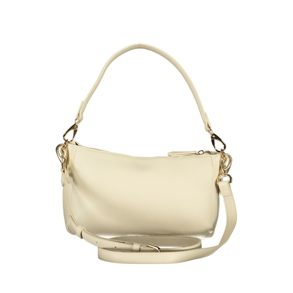 Mario Valentino Beige Leather-Finish Handbag with Adjustable Strap
