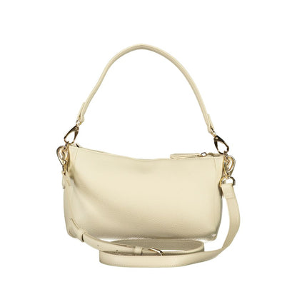 Mario Valentino Beige Leather-Finish Handbag with Adjustable Strap