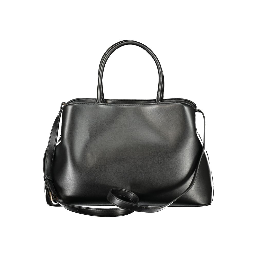 Mario Valentino Black Smooth Leather Handbag with Gold Hardware
