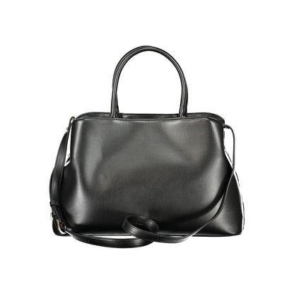 Mario Valentino Black Smooth Leather Handbag with Gold Hardware