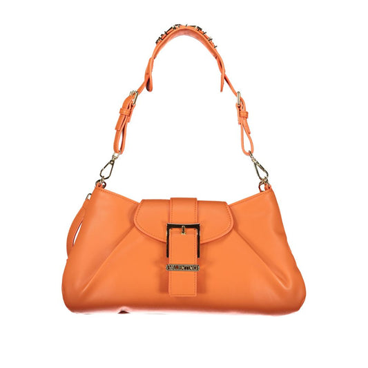 Mario Valentino Orange Leather-Finish Handbag with Adjustable Shoulder Strap