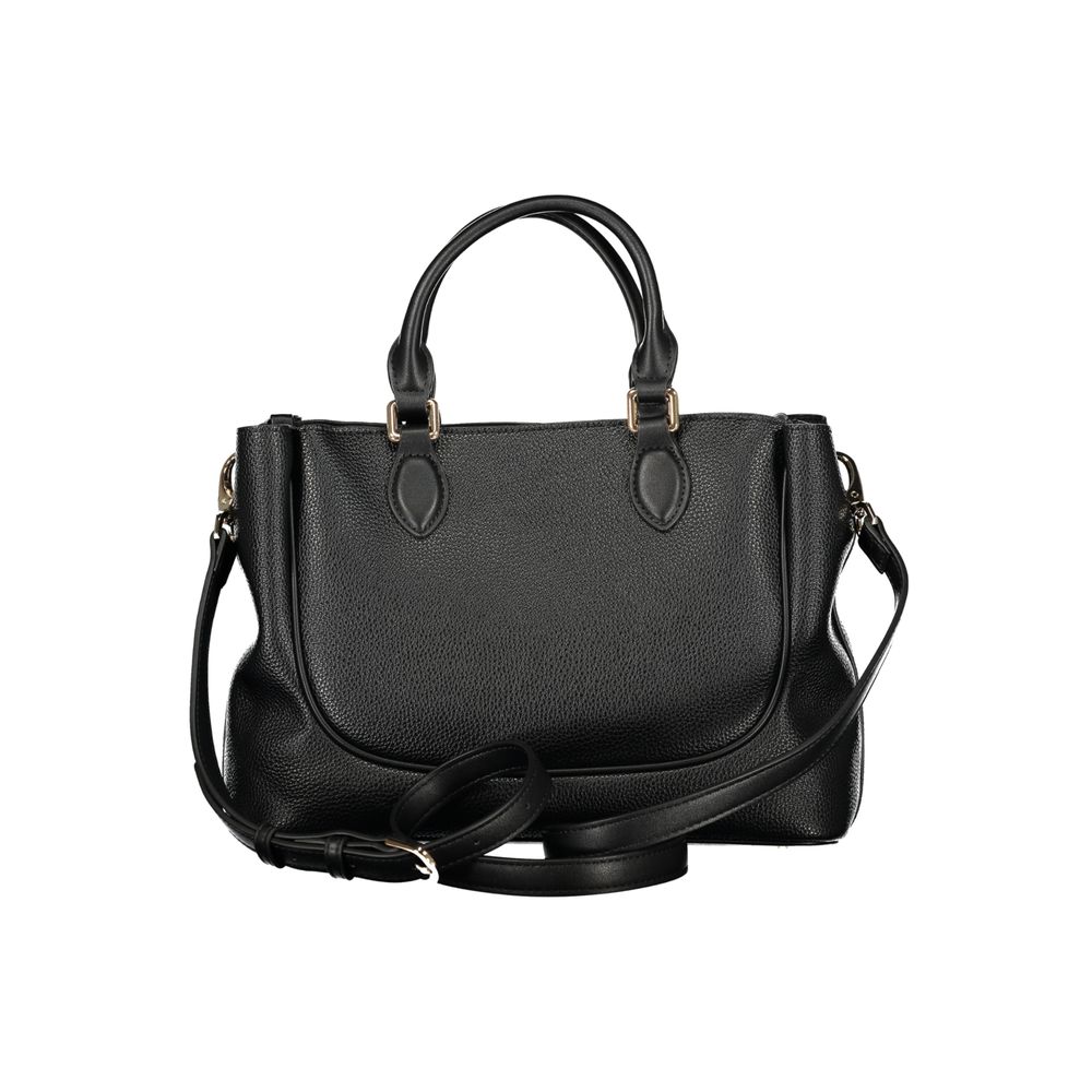 Mario Valentino Black Grained Leather Handbag with Dual Handles