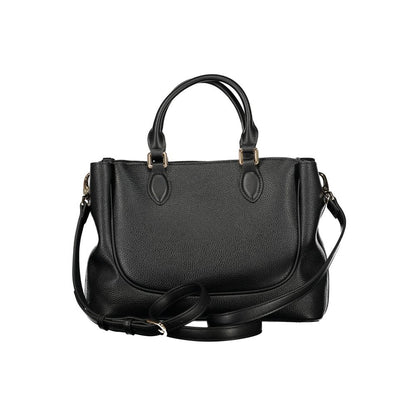 Mario Valentino Black Grained Leather Handbag with Dual Handles